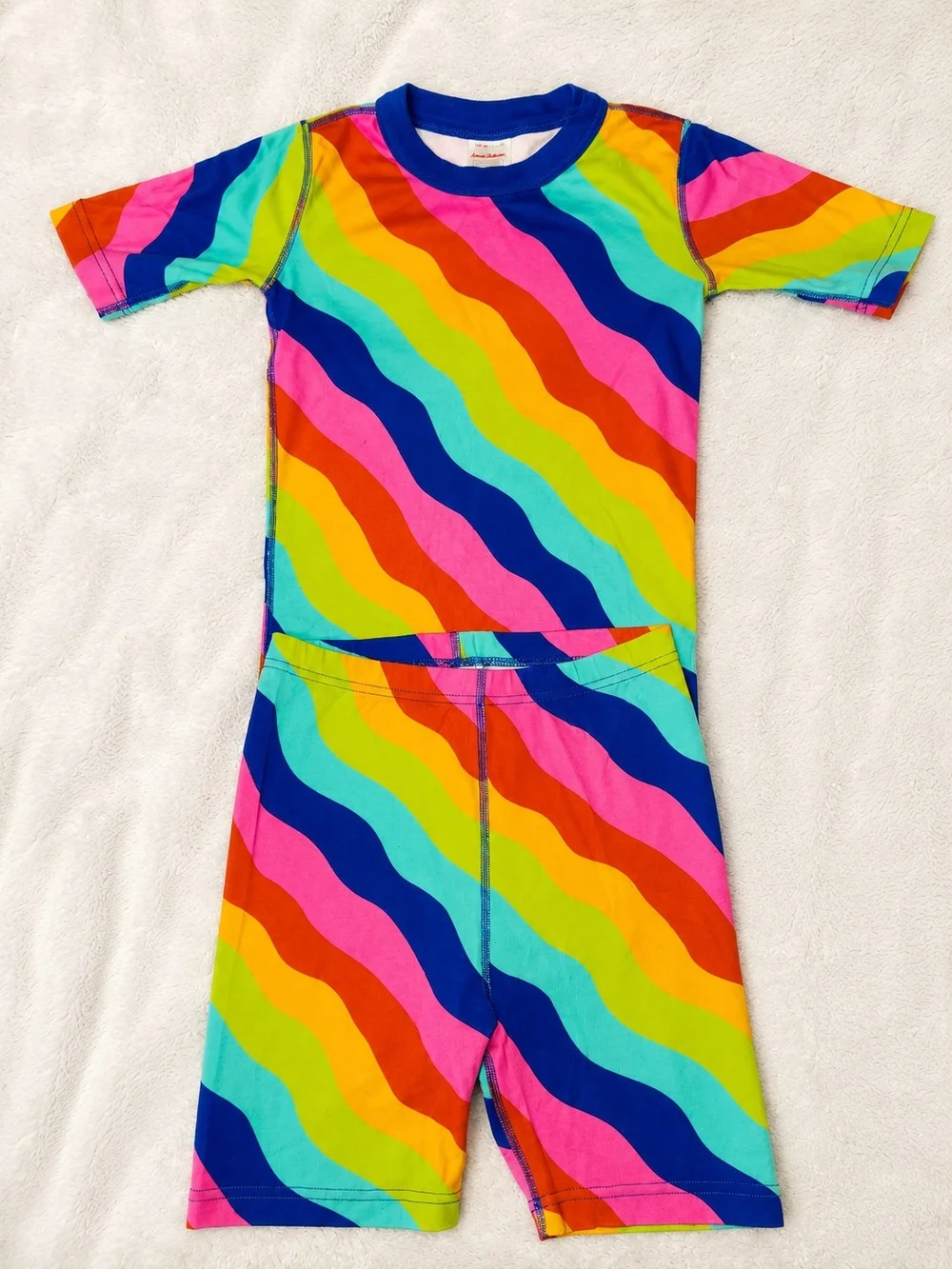 Kids Rainbow Wave Short Sleeve PJ Set - Multicolor